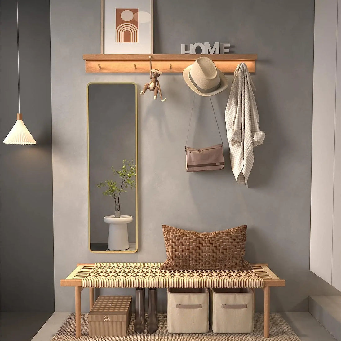 Gold 47 x 14IN Door mirror. Sangria Beech