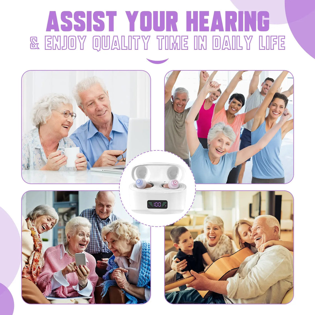 Hearing Aid, Charging Case, Portable Hearing Aids, Sound Amplifier, Hearing Aids, Pairs Pink Lucy