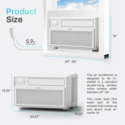 Energy Star Window Air Conditioner,12000 BTU 520 Sq Ft. Air Conditioner Window Unit with Wifi Inverter Ac, Remote Control, Ultra Quiet &amp; Easy Installation, ECO/24 Timer/Auto Restart