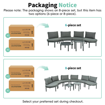 6-Piece Patio Sofa Furniture Set, Half Moon Outdoor Sectional Sofa Sangria Beech