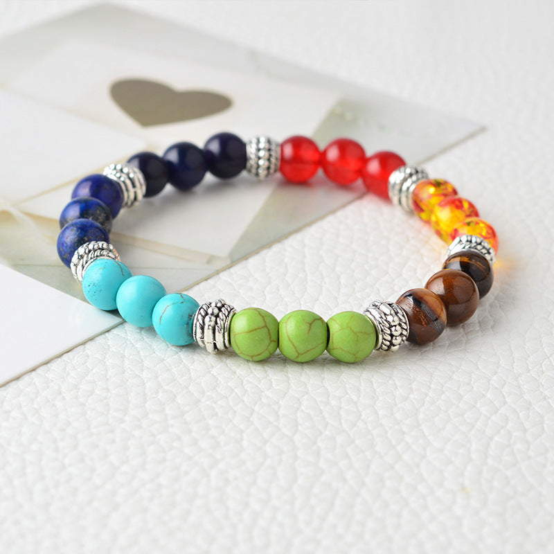 Natural Stone Colorful Chakra Energy Yoga Bracelet Pink Lucy