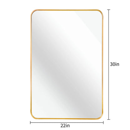 22x30 Inch Gold Metal Framed Rectangular Bathrrom Mirror for Wall. Sangria Beech