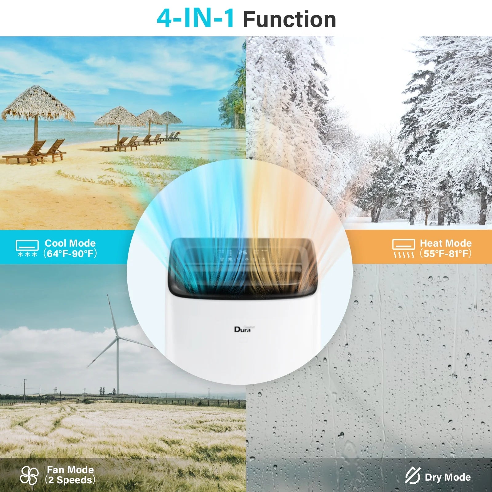 Portable Air Conditioner with Heat, 8150 BTU (12000 BTU ASHRAE) , Smart Wifi, Cools up to 350 Sq Ft, White