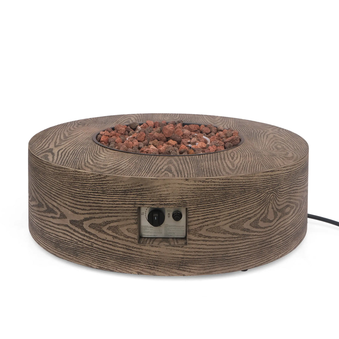 AIDAN ROUND IRON FIRE PIT - 50,000 BTU TANK OUTSIDE Sangria Beech