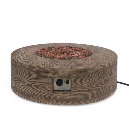 AIDAN ROUND IRON FIRE PIT - 50,000 BTU TANK OUTSIDE Sangria Beech