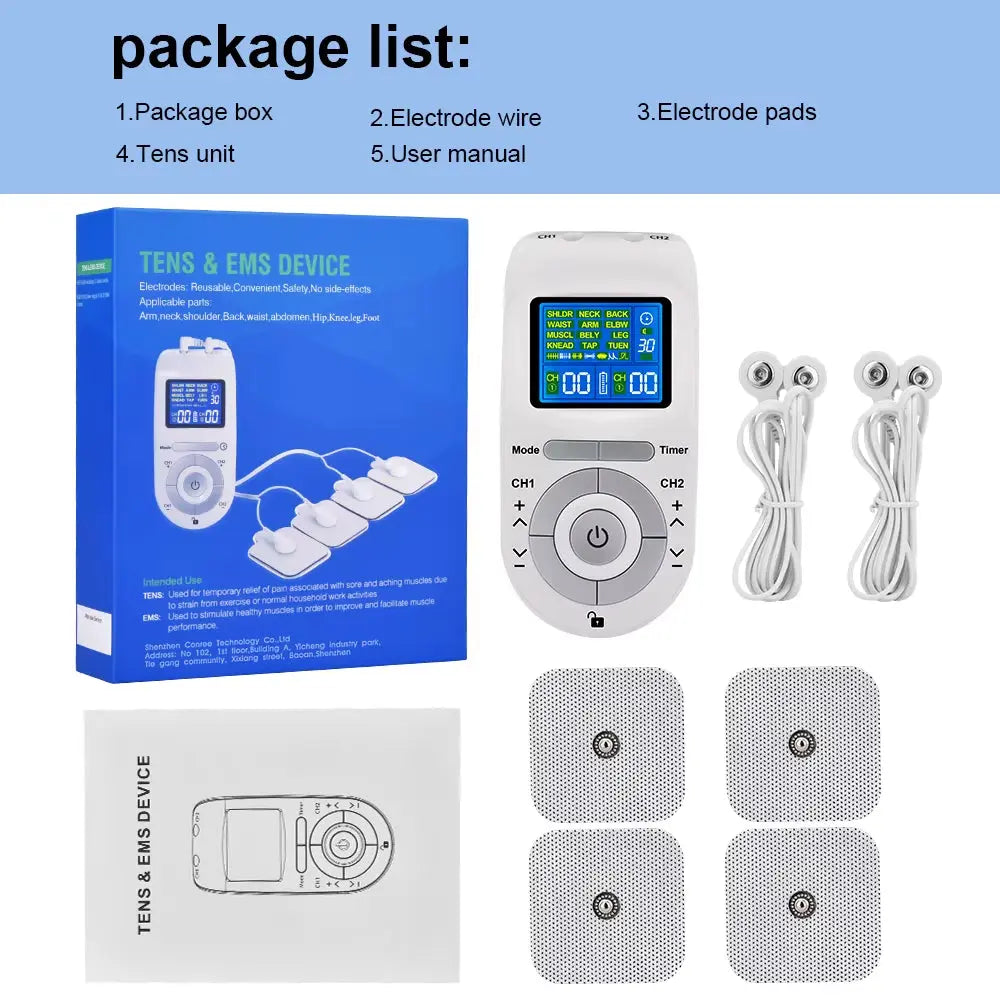 12 Modes Electric Tens Pulse Massager EMS Muscle Stimulator Acupuncture Digital Frequency Physiotherapy Machine Pain Relief