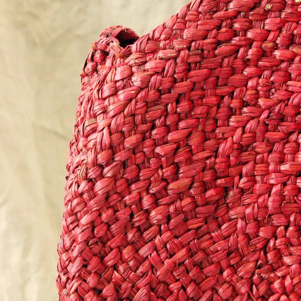 Red Luna Bag - Round Handwoven Straw Tote Bag with Cocoa Brunn