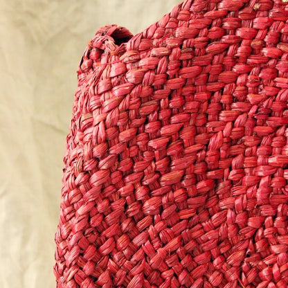 Red Luna Bag - Round Handwoven Straw Tote Bag with Cocoa Brunn