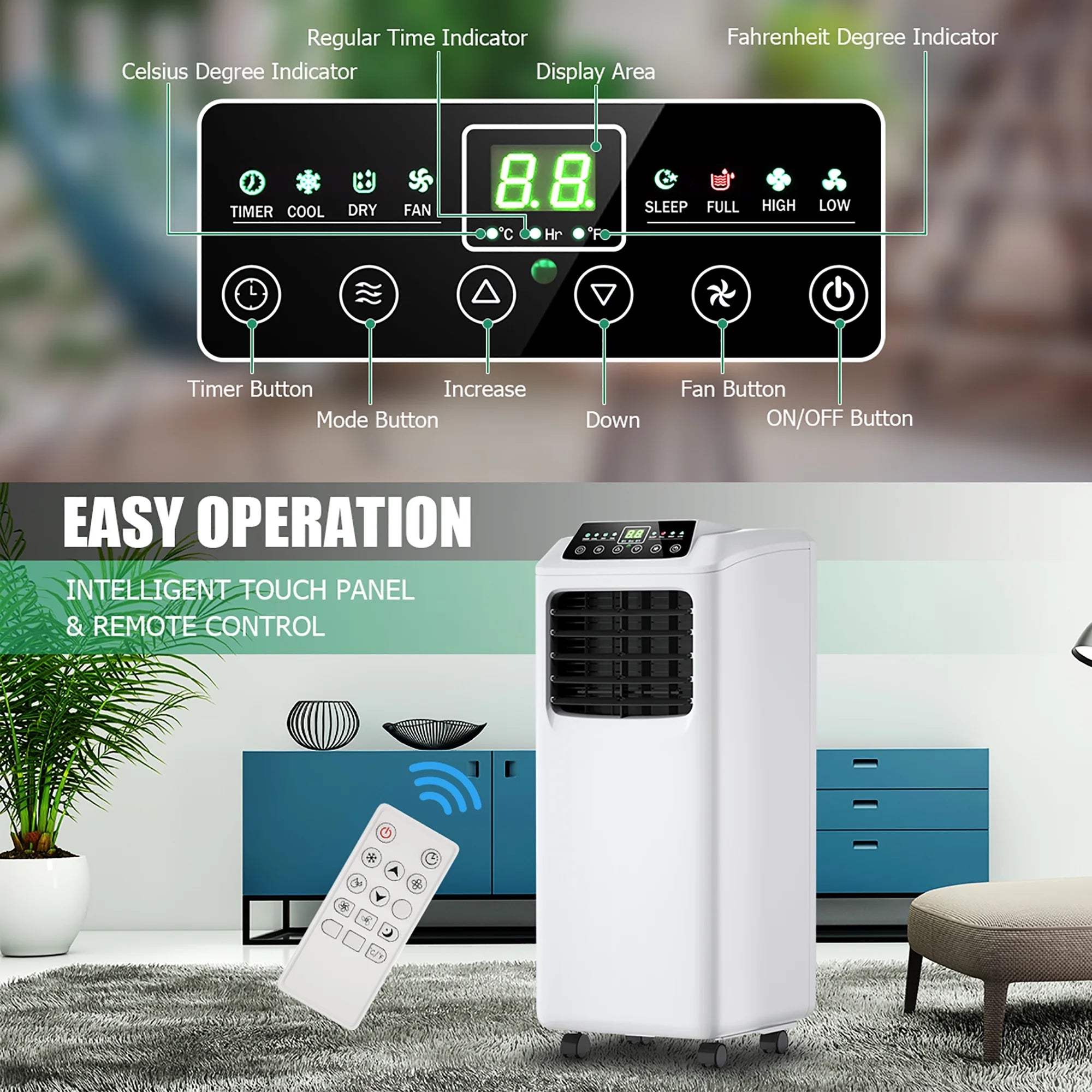 5500 BTU (9000 BTU ASHRAE) 3-In-1 Portable Air Conditioner W/Built-In Dehumidifier and Window Kit