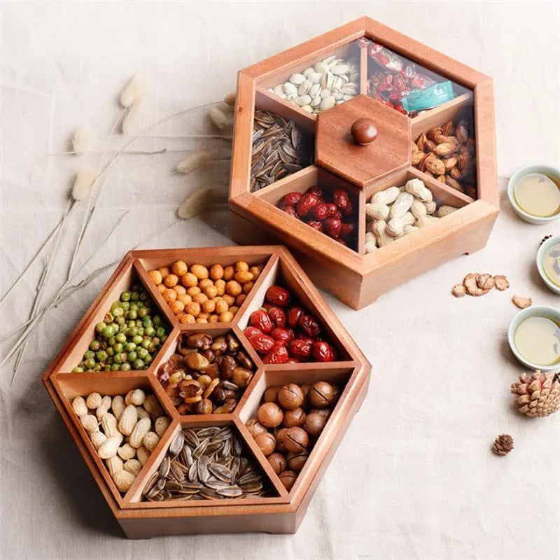 Tray nut Storage  Divided Grid With Lid Dried Fruit Box Crimson Medea