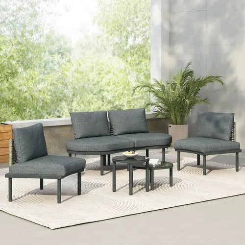 6-Piece Patio Sofa Furniture Set, Half Moon Outdoor Sectional Sofa Sangria Beech