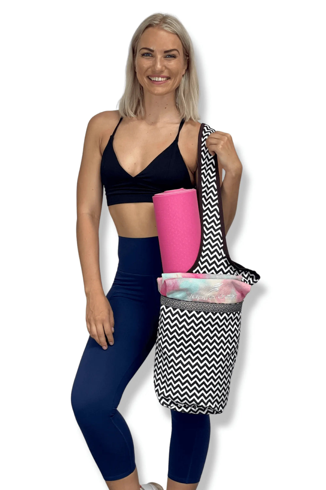 JupiterGear Yoga Mat Carrying Tote Bag with Large Pockets Black Lavender