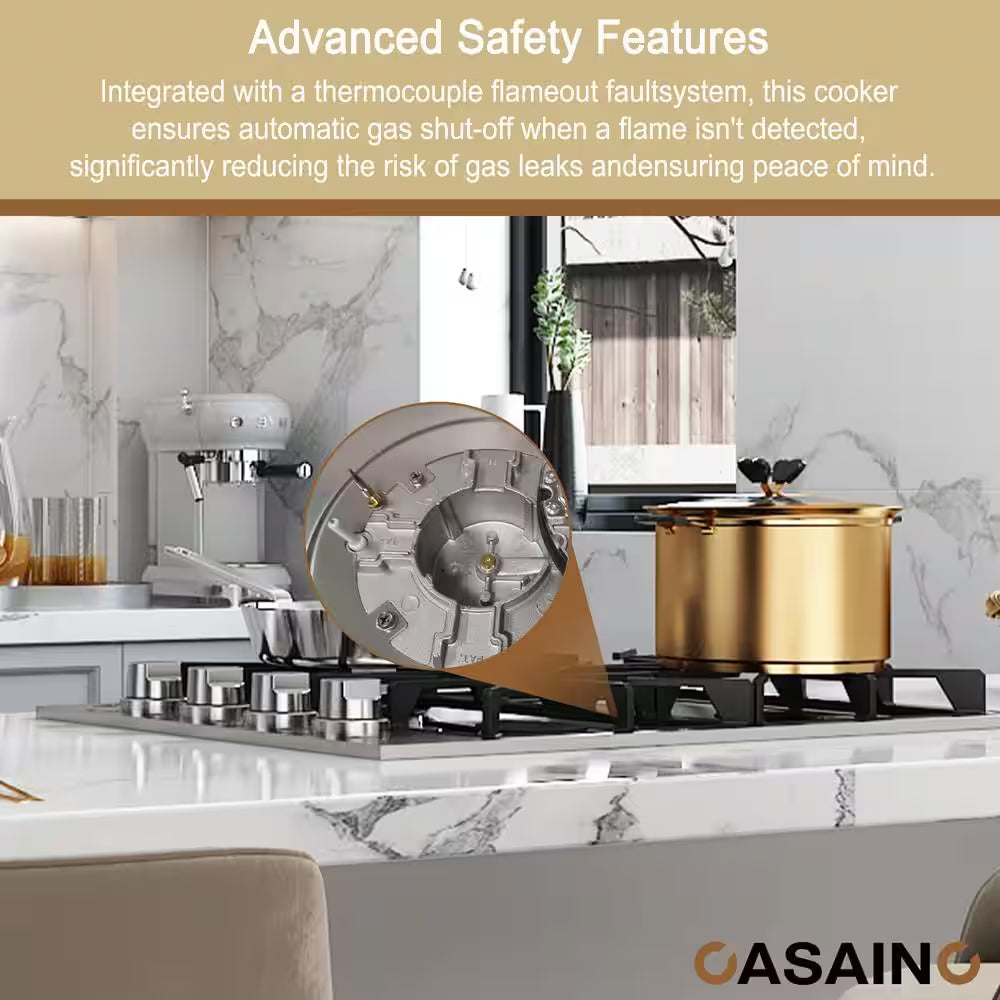 Built-In 30 In. Gas Cooktop in Stainless Steel with 4 Burners and LP Conversion Kit, CSA Certified