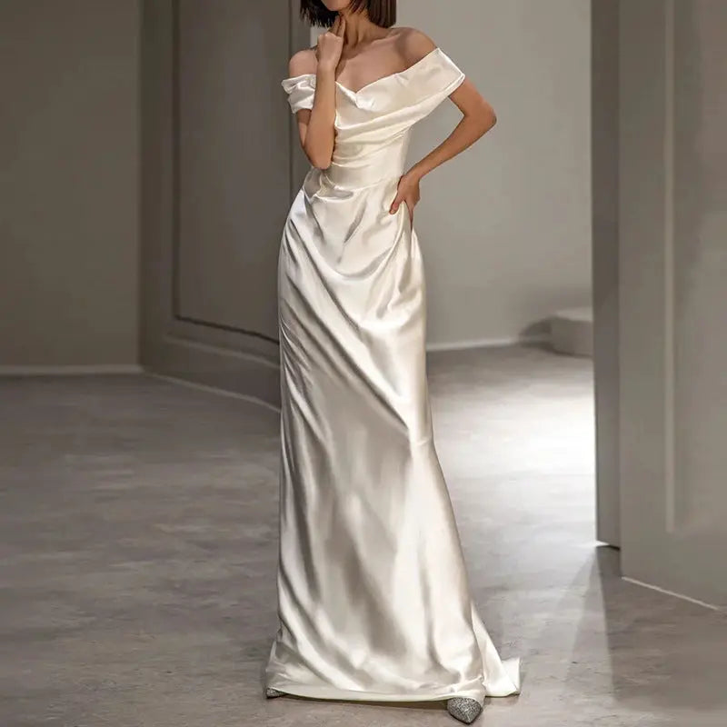French White Off-shoulder Light Wedding Dress Crimson Medea