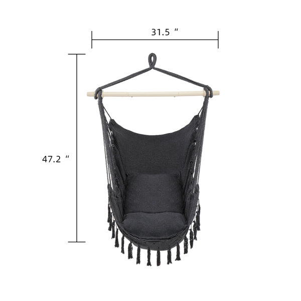 LuneluX – Boho Hanging Chair with Fringe &amp; Cushions (Gray) Carmine Juneberry