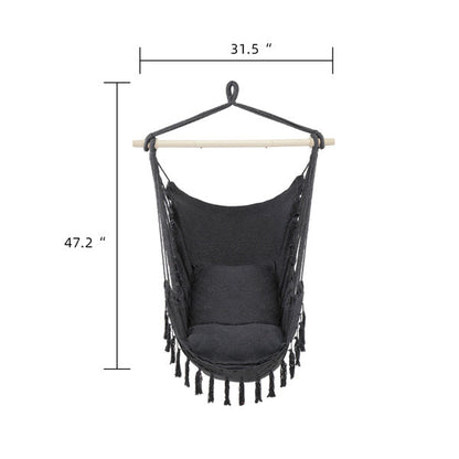 LuneluX – Boho Hanging Chair with Fringe &amp; Cushions (Gray) Carmine Juneberry