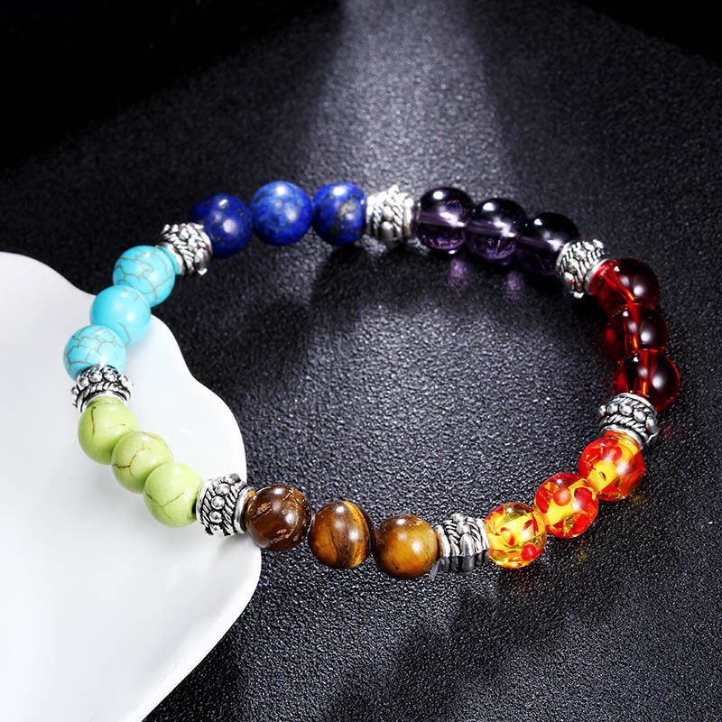 Natural Stone Colorful Chakra Energy Yoga Bracelet Pink Lucy
