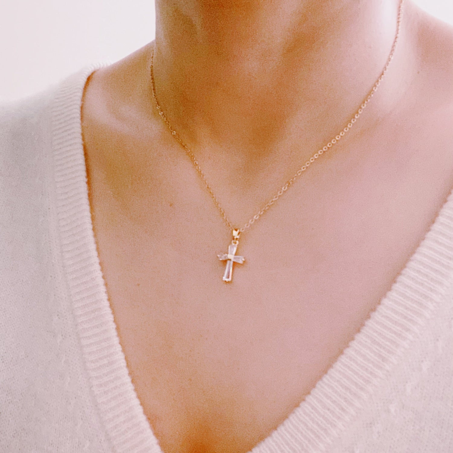 My Dear Crystal Cross Necklace Fuchsia Hercules