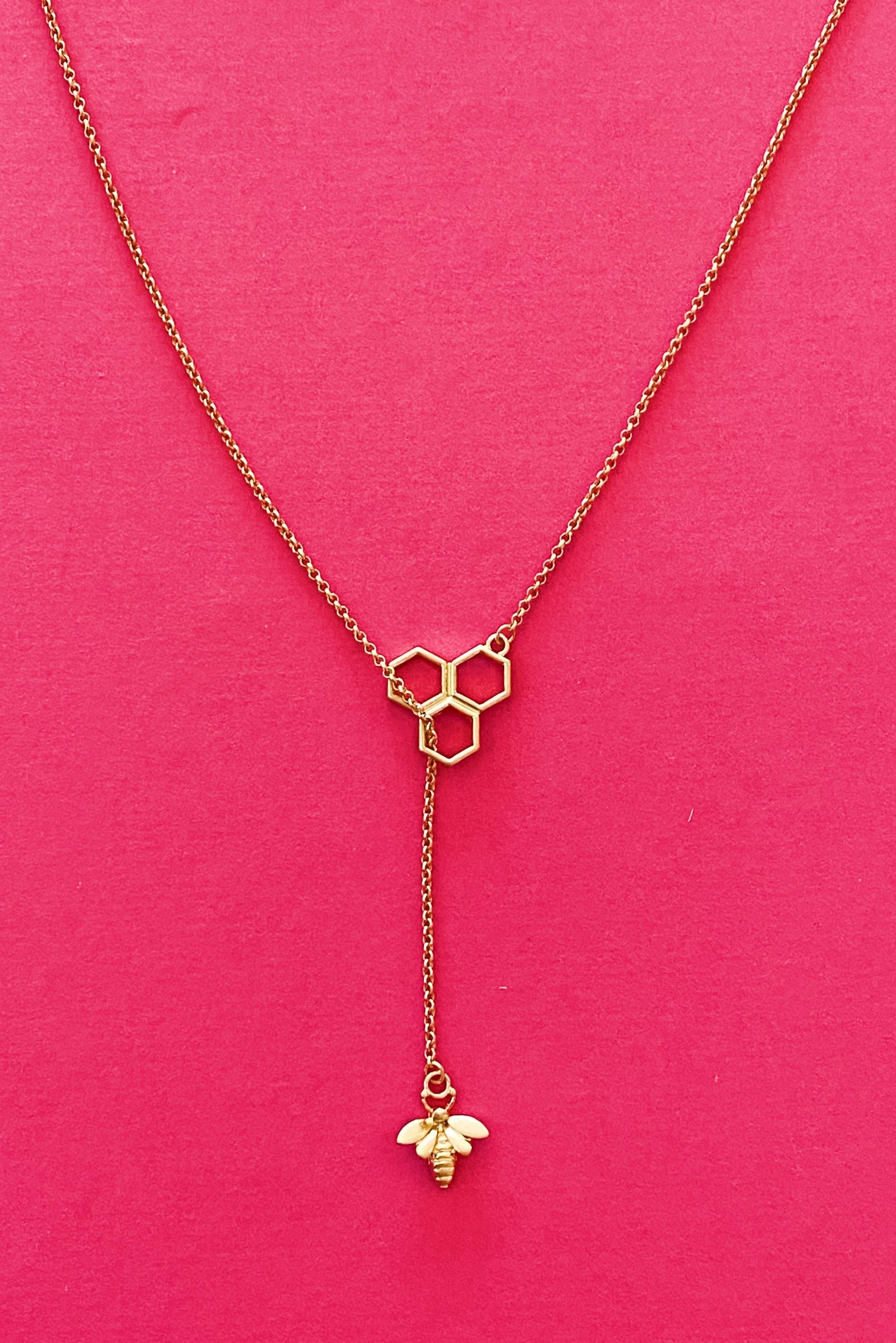 Bee With Me Necklace, Gold Fuchsia Hercules