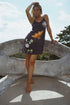 Vela Silk Slip Dress in Black Jungle Butterfly Violet Apollo