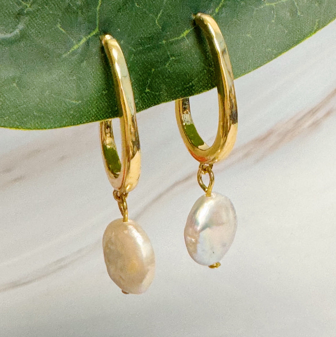 Dangle Pearl Gold Hoop Earrings Fuchsia Hercules