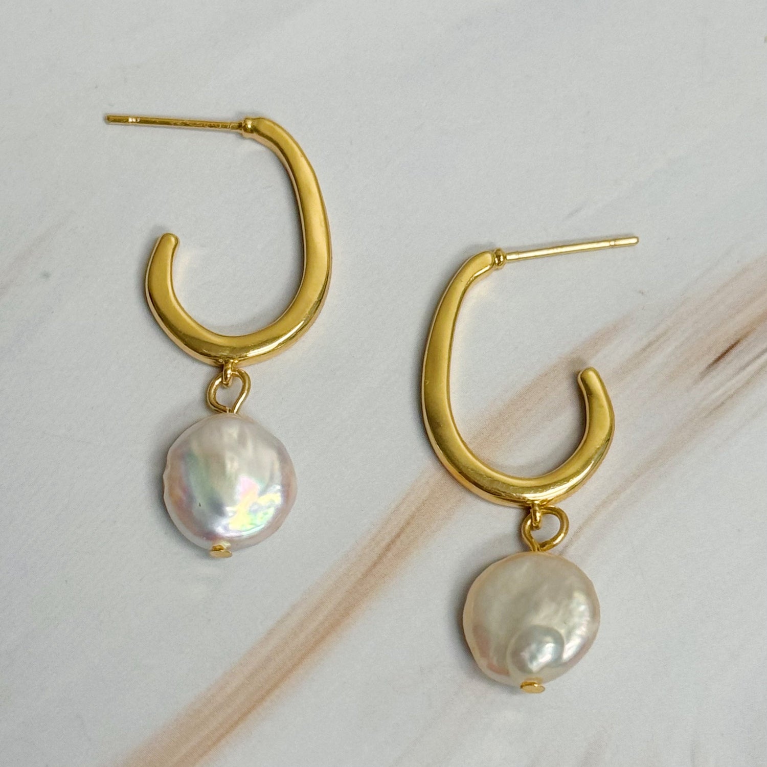 Dangle Pearl Gold Hoop Earrings Fuchsia Hercules