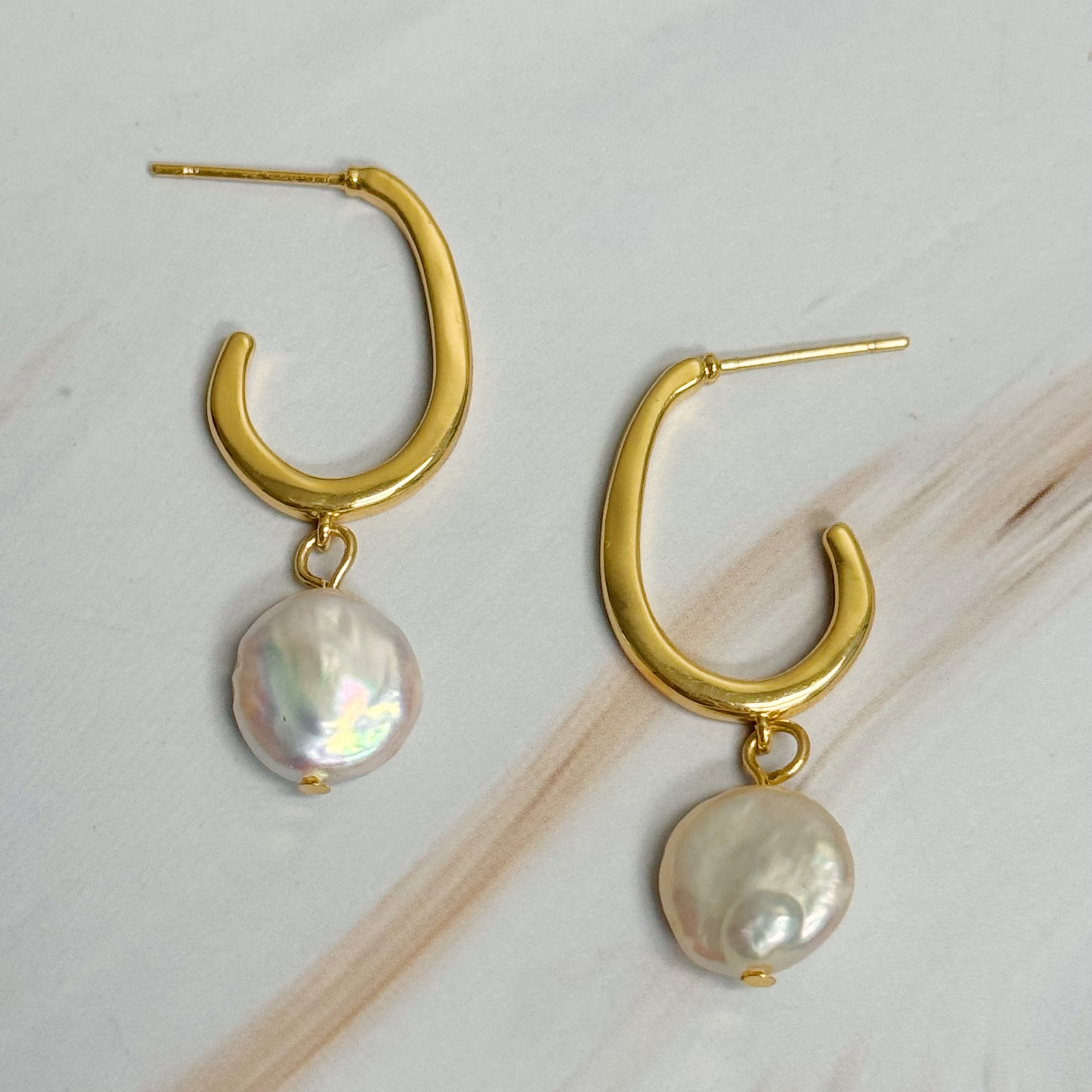 Dangle Pearl Gold Hoop Earrings Fuchsia Hercules