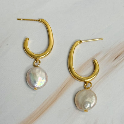 Dangle Pearl Gold Hoop Earrings Fuchsia Hercules