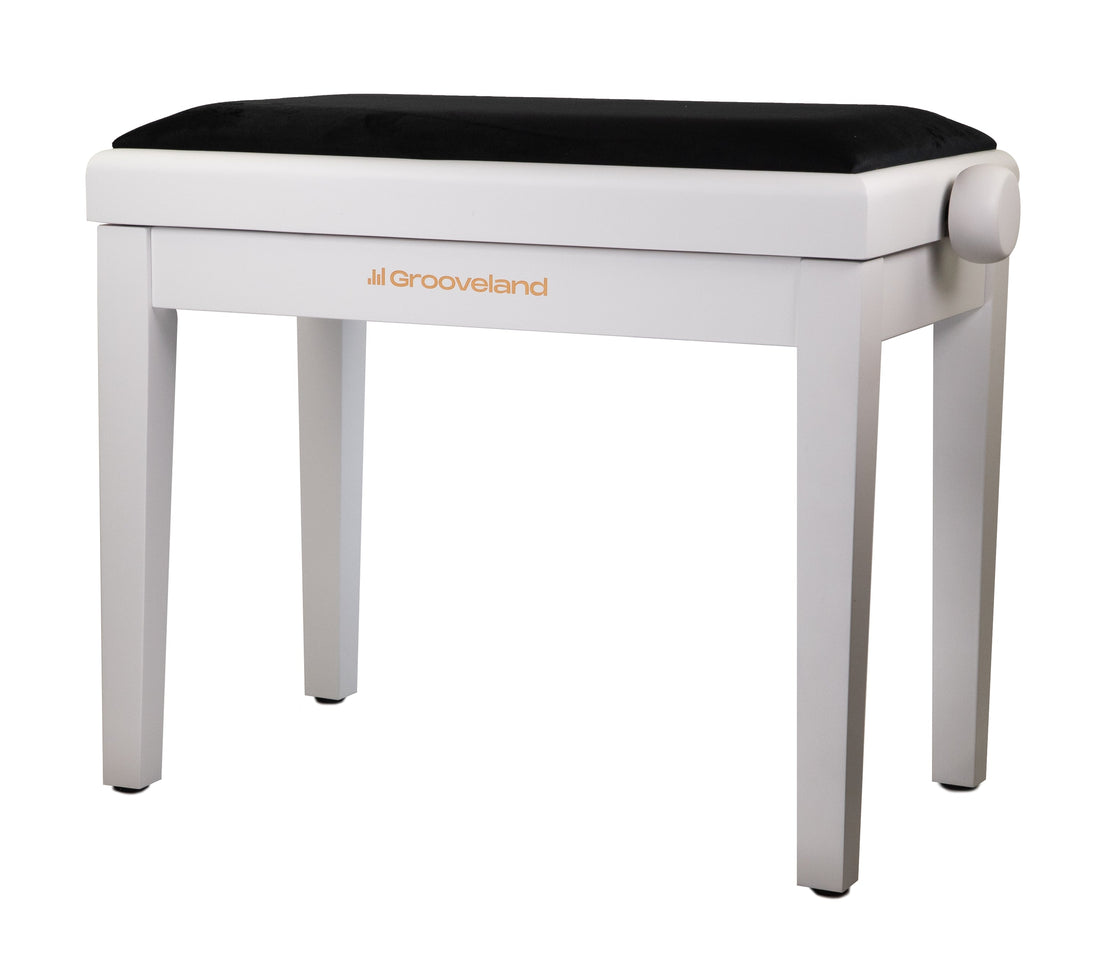 Grooveland KB200 Piano Bench (Matte White, Black Seat) Erin Bittercress