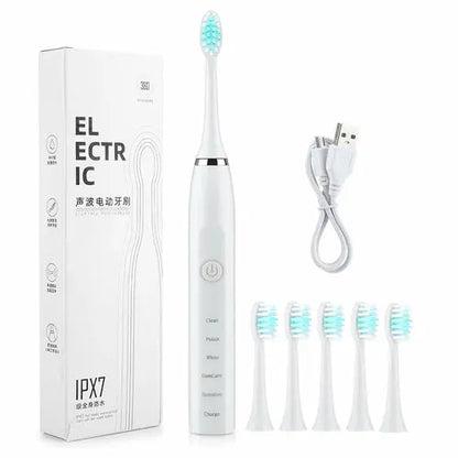 Electric Toothbrush Sonic Tooth Brush for Adult Brush 5 Heads USB Maroon Asteria