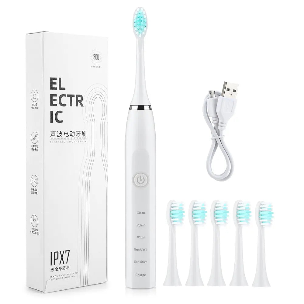 Electric Toothbrush Sonic Tooth Brush for Adult Brush 5 Heads USB Maroon Asteria