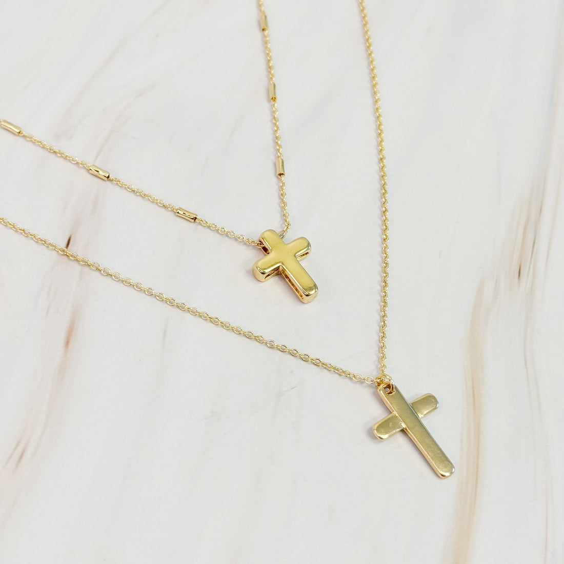 Pretty Chain Cross Necklace Set Of 2 Fuchsia Hercules