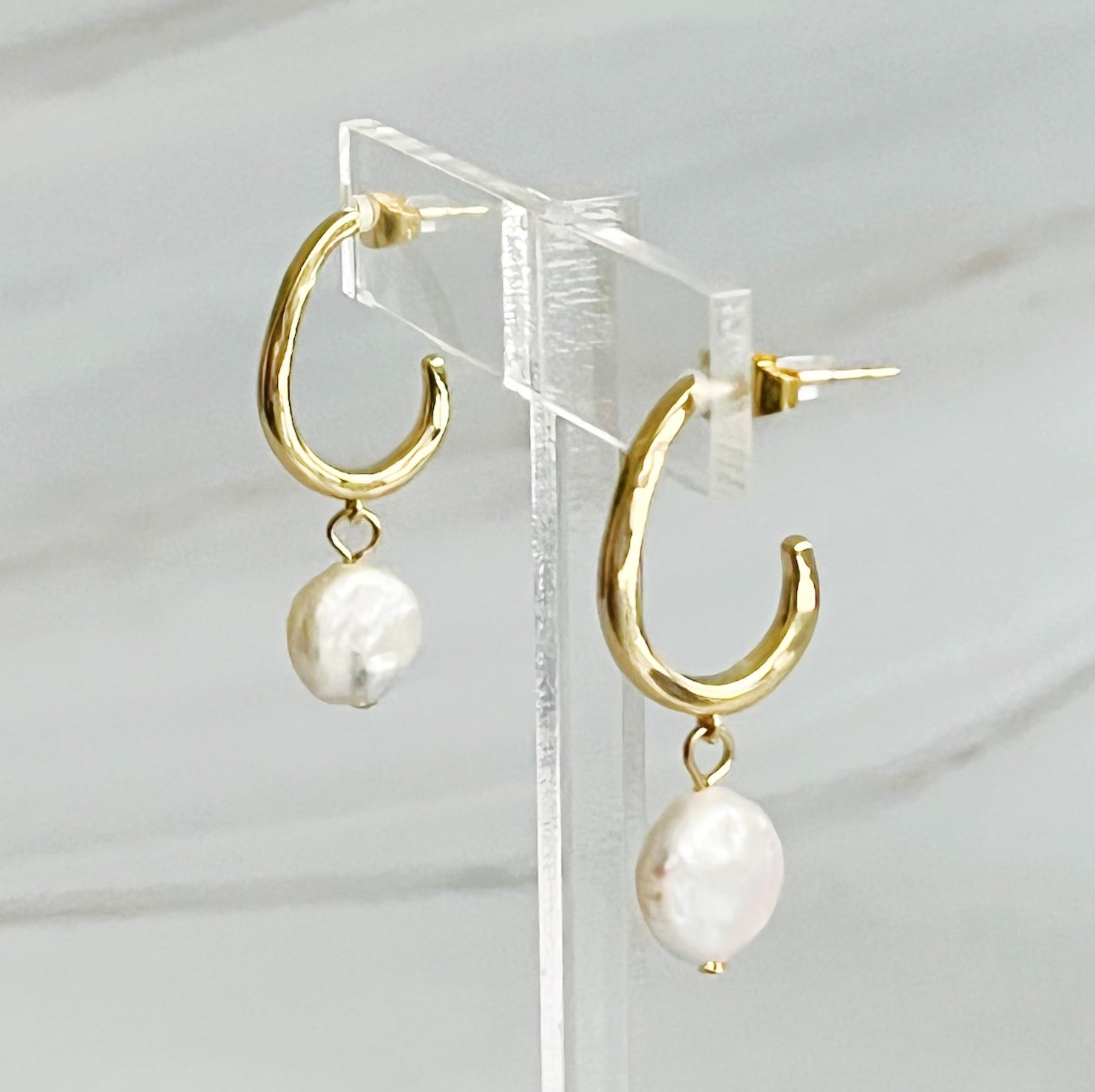 Dangle Pearl Gold Hoop Earrings Fuchsia Hercules