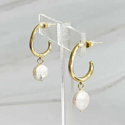 Dangle Pearl Gold Hoop Earrings Fuchsia Hercules