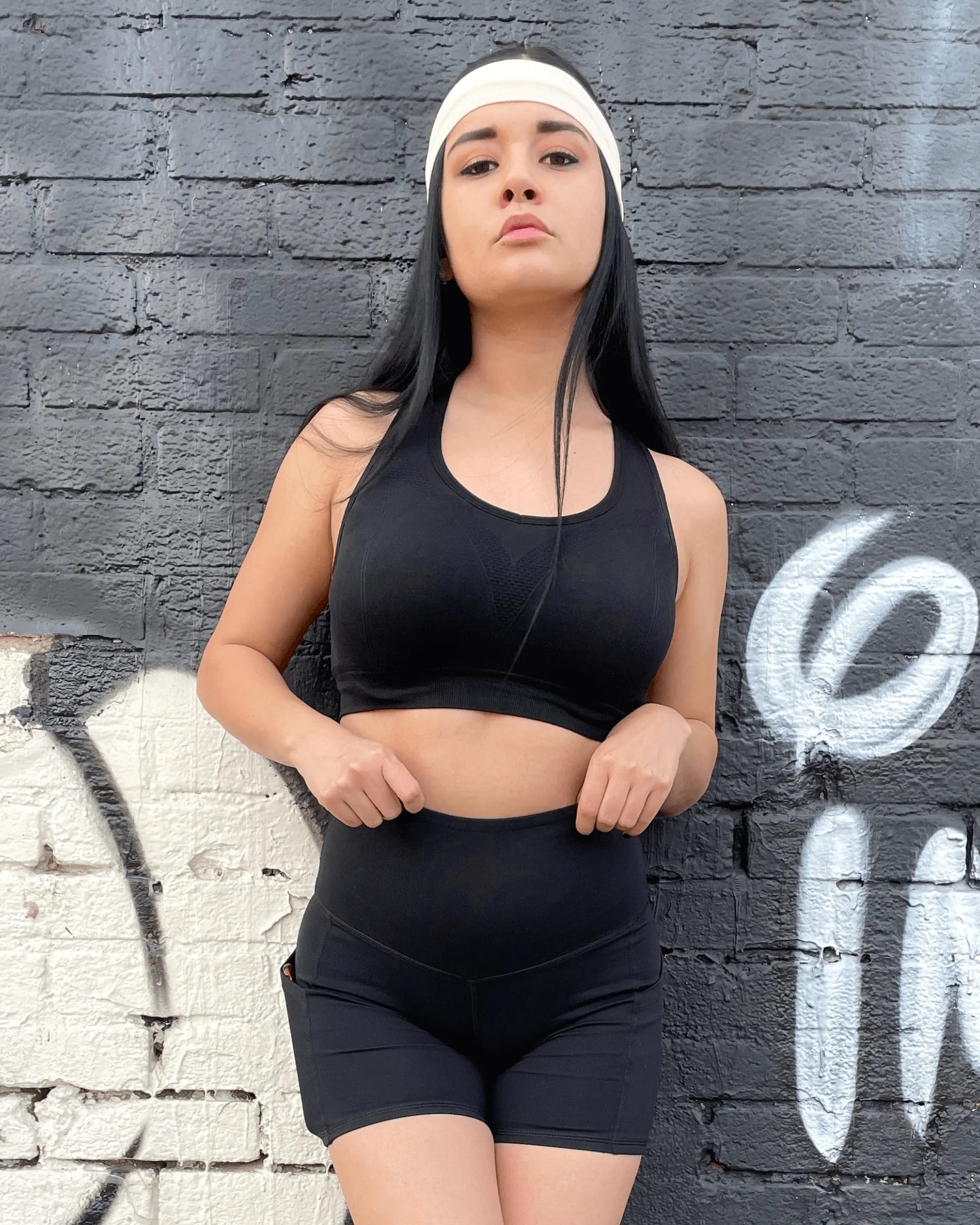 Jolie High-Waisted Athletic Shorts with Hip Pockets Black Lavender