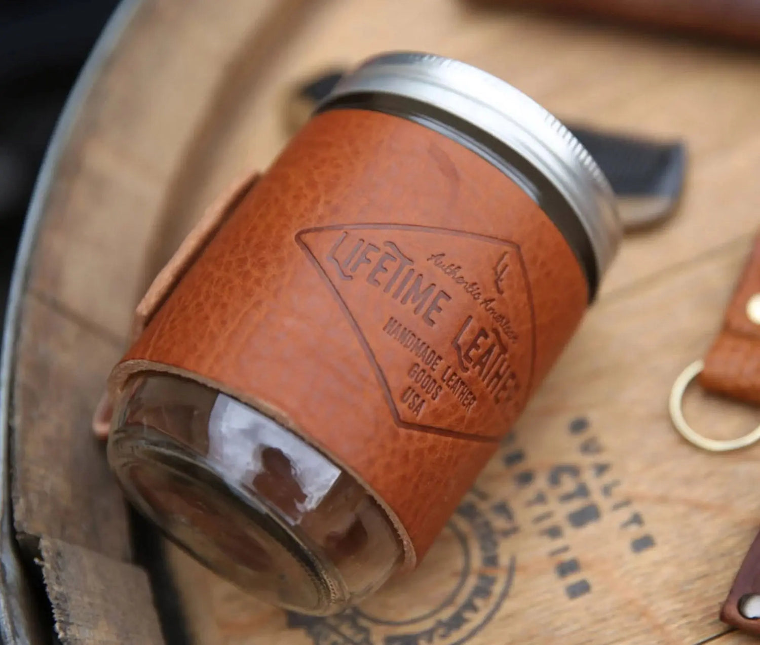 Leather Mason Jar Coozie Olive Iolaus