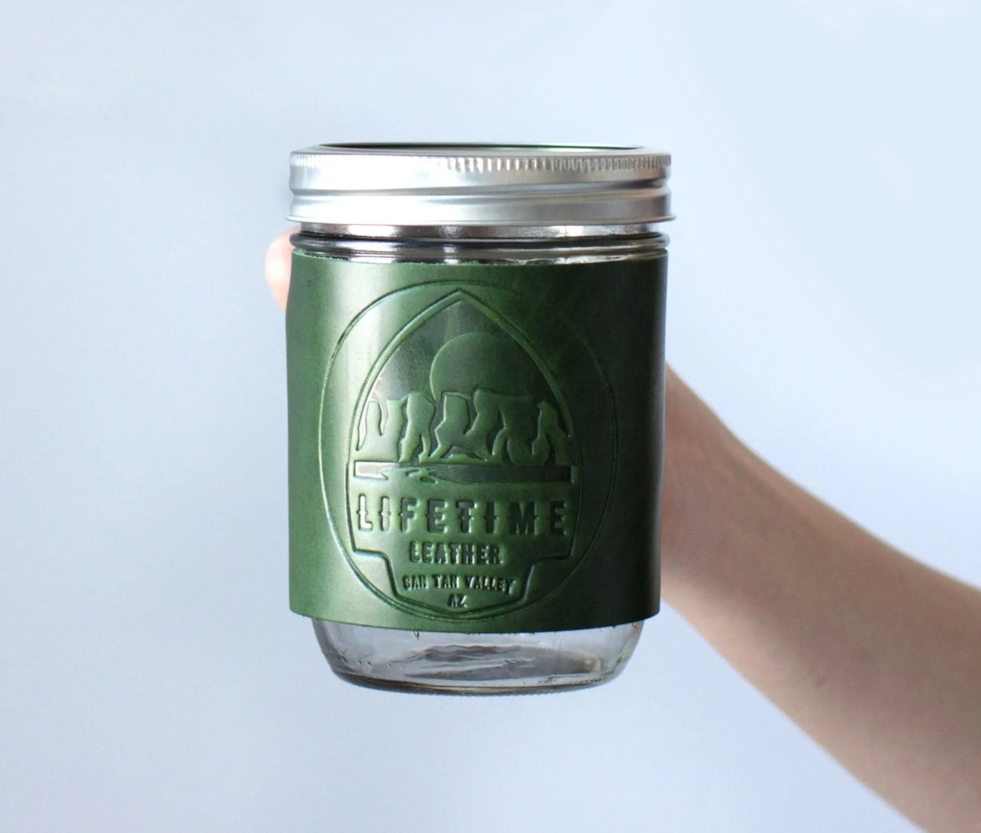 Leather Mason Jar Coozie Olive Iolaus