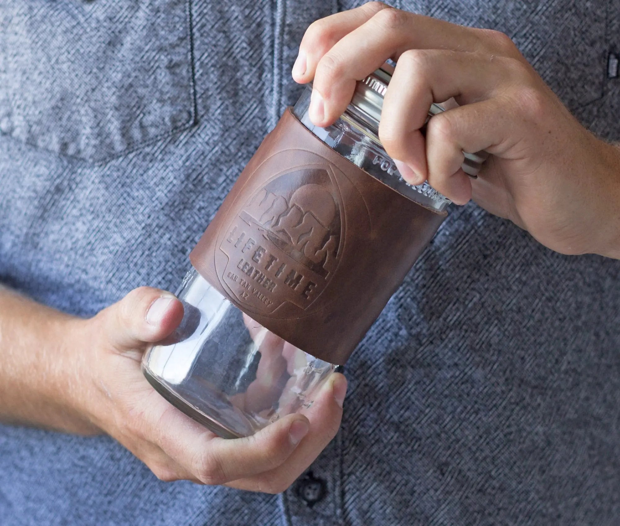 Leather Mason Jar Coozie Olive Iolaus