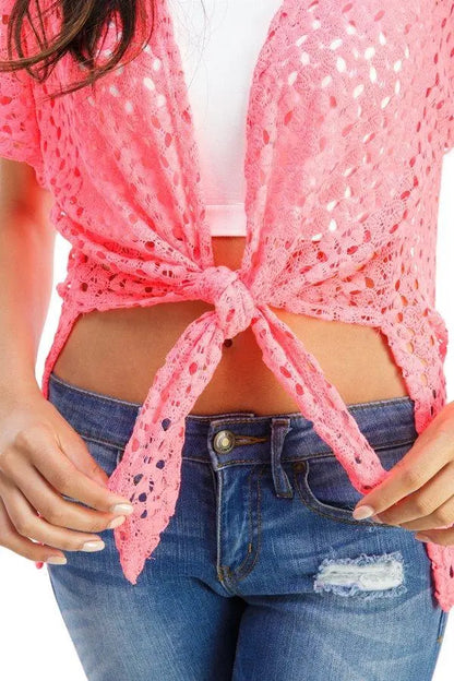 Crochet Tie-Front Cover-Up Top Indigo Arrowwood