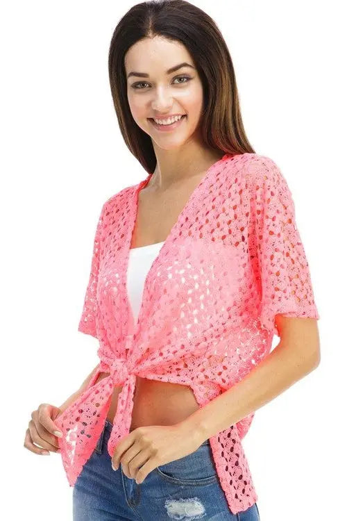 Crochet Tie-Front Cover-Up Top Indigo Arrowwood