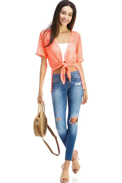 Crochet Tie-Front Cover-Up Top Indigo Arrowwood