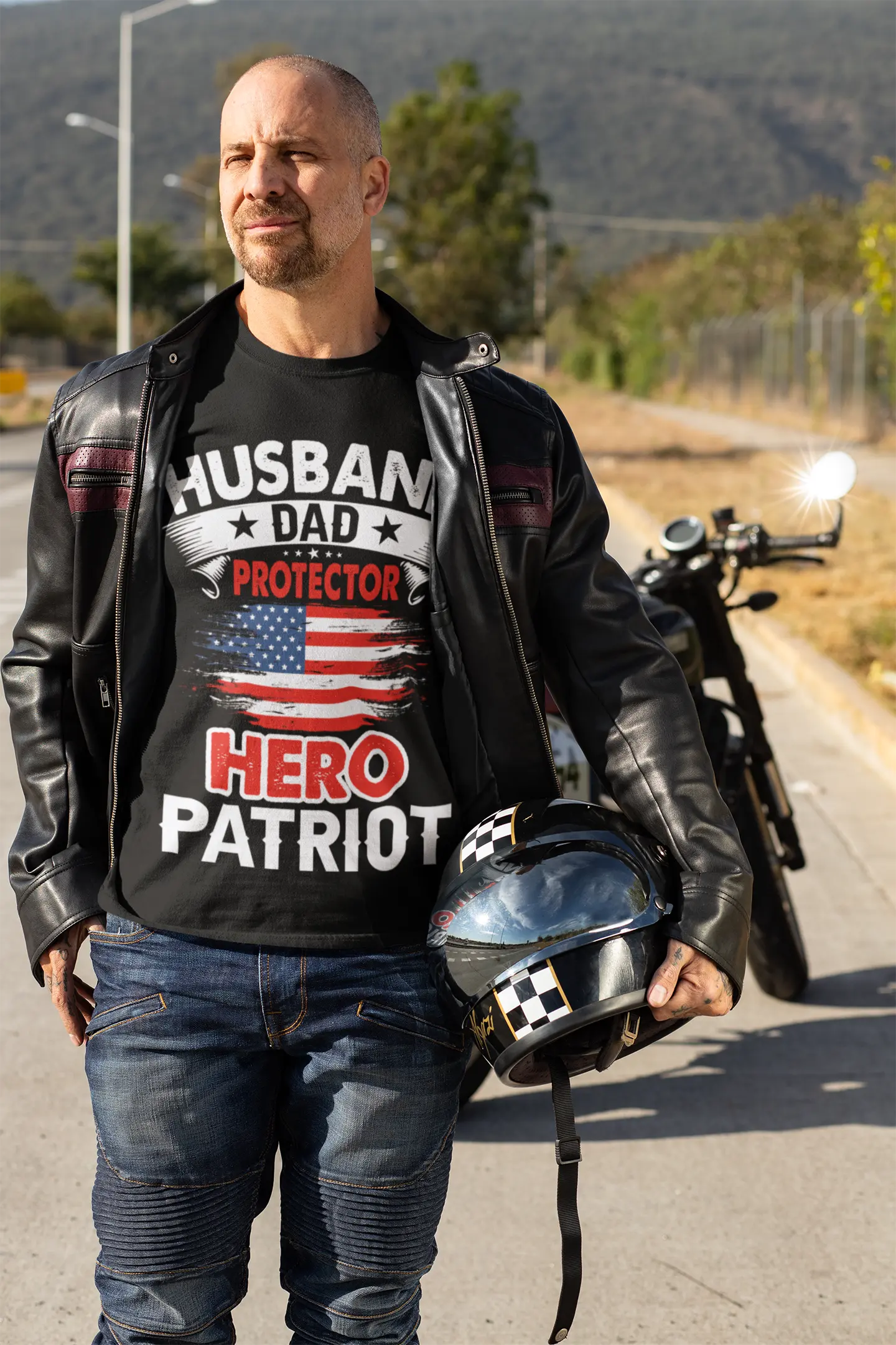 Husband, Dad, Protector, Hero, Patriot Short Sleeve T Shirt Yellow Pandora