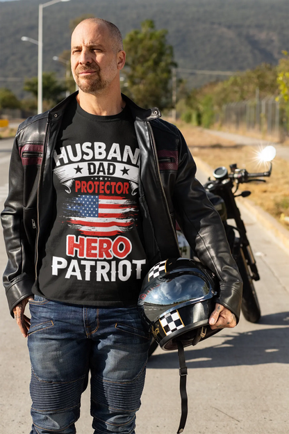 Husband, Dad, Protector, Hero, Patriot Short Sleeve T Shirt Yellow Pandora