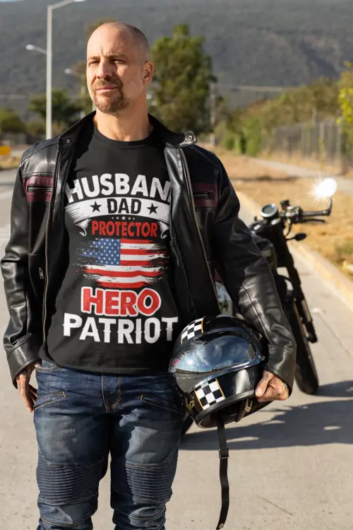 Husband, Dad, Protector, Hero, Patriot Short Sleeve T Shirt Yellow Pandora