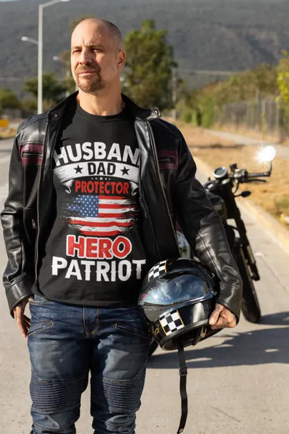Husband, Dad, Protector, Hero, Patriot Short Sleeve T Shirt Yellow Pandora