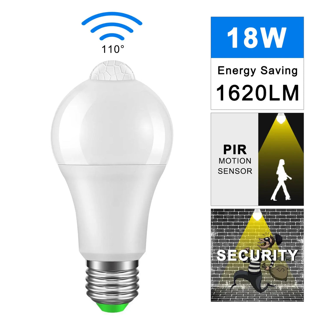 E27 LED Bulb Light Sensor PIR Sensor Warm White Teal Simba