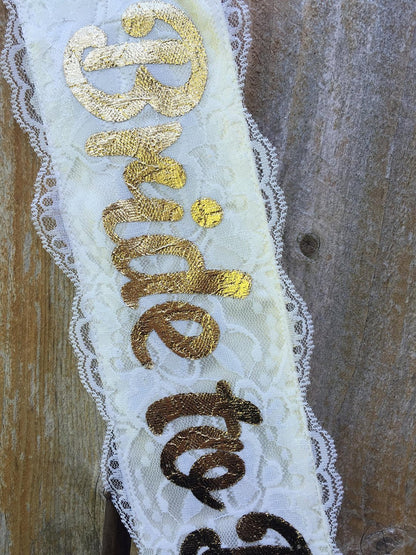 &quot;Bride To Be&quot; White Lace &amp; Satin Bachelorette Fuchsia Hephaestus