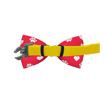 Valentines Day Paw Prints &amp; Hearts Red Dog Bow Tie Plum Semele