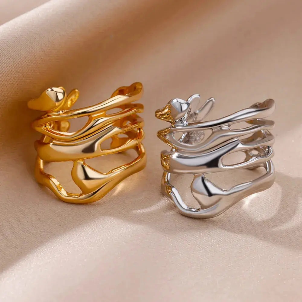 Stainless Steel Rings For Women Men Gold Color Hollow Wide Ring Female AliExpress