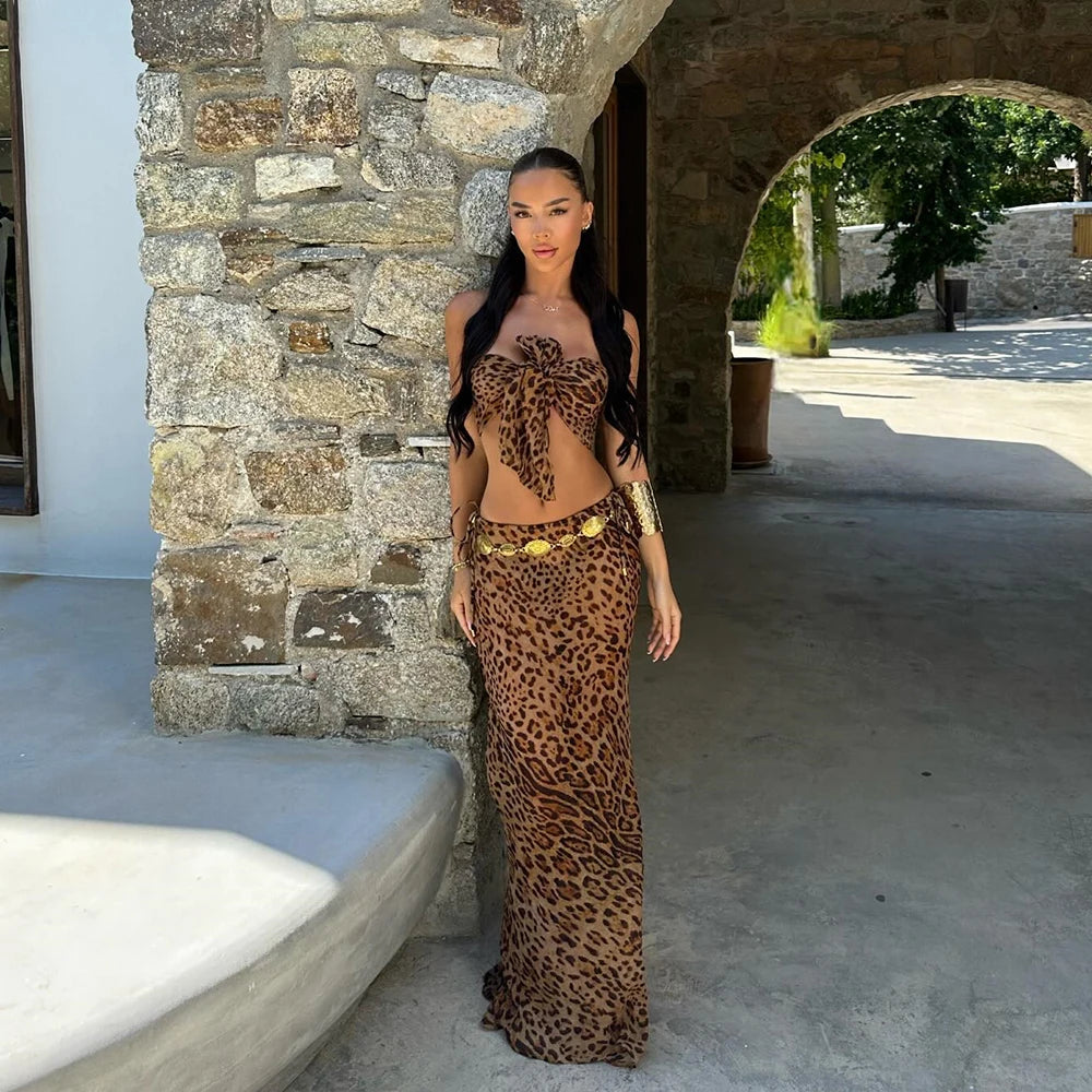 Thalassa Leopard Bow Three piece swimsuit Raspberry Eurybia